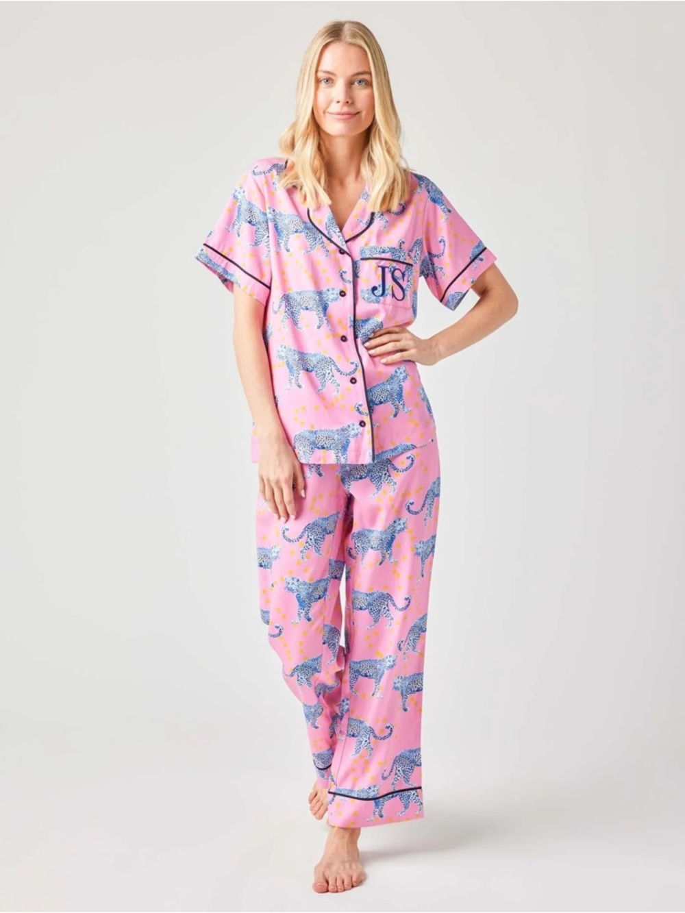 Short-Sleeve Pink Leopard Print Pajama Set
